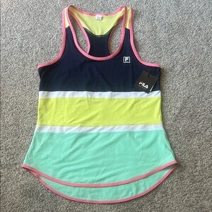 NWT Fila Women's Colorful Striped workout Tank Top. Razor back.